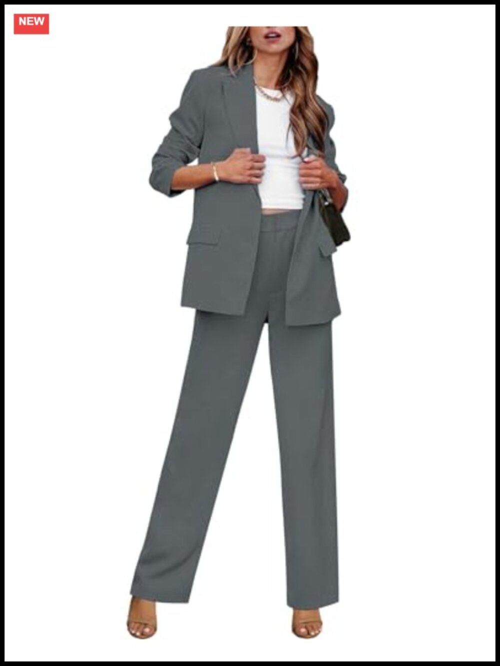 2 Piece Pantsuit Set Women Blazer Wide Leg Pants Business Office